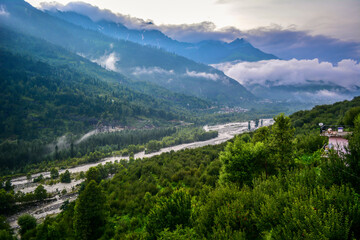 The Beas River in Manali, India.Himachal Pradesh (Country snowy mountains)