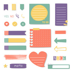 Naklejka premium set of cute doodle text box planner with icon sticker, speech bubble balloon, flat design, vector, illustration