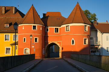 The colorful famous Biertor with the bridge in front in Cham, Bavaria.
