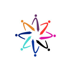 COLORFUL PEOPLE TOGETHER SIGN, SYMBOL, ART, LOGO ISOLATED ON WHITE