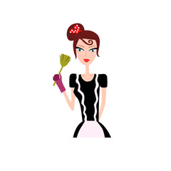 Cute Cleaning Maids Art Illustration isolated on white. COLORFUL CARTOON MAIDS