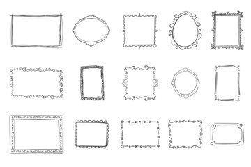 Hand drawn frames, square borders, scribble doodle
