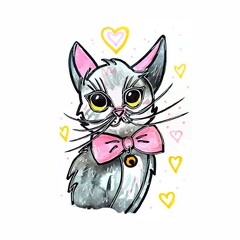 Drawing of a red cat, a cat for children. marker illustration. cute kitty with big eyes.