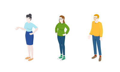 Fototapeta premium Set of different isometric people on white. Vector illustration flat design isolated. Male and female characters. Office and casual clothes.