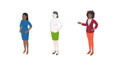 Set of different isometric people on white. Vector illustration flat design isolated. Male and female characters. Office and casual clothes.