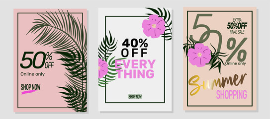 Set of summer sale banners. Vector illustrations for website banners, mobile banners, newsletter designs, ads, coupons, social media banners.