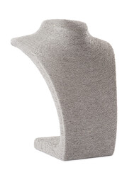 Empty light grey mannequin jewelry bust isolated on white