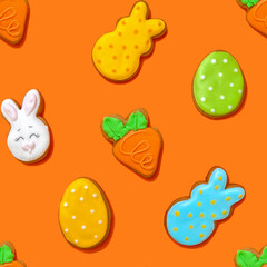 Easter theme seamless pattern with cookies egg shape and bunny shape