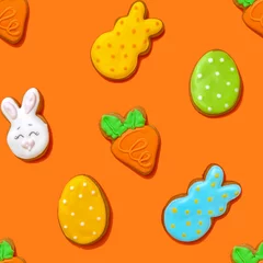 Tuinposter Easter theme seamless pattern with cookies egg shape and bunny shape © DUOTONE