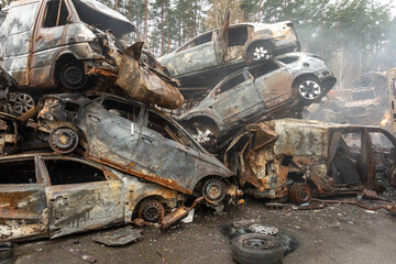 Big car graveyard in Ukraine.