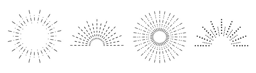 Obraz premium Firework explosion, stars, emblem, logo, tag. Sunburst set. Vintage sunrise collection. Vector light rays elements. Vector Illustration 