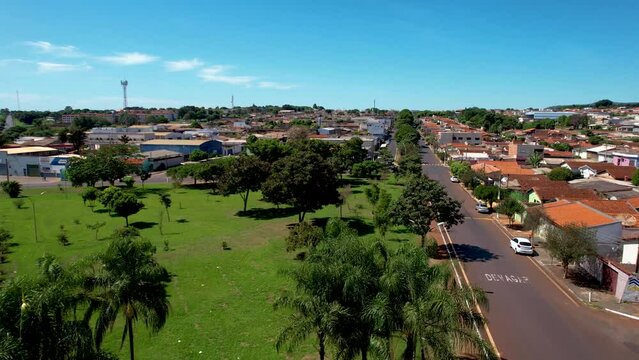 Serrana / S&atilde;o Paulo / Brazil - April 24, 2022 : Ornament and portal at the entrance to the city of serrana, revealing the city