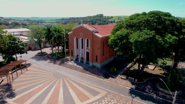 Serrana / S&atilde;o Paulo / Brazil - April 24, 2022 : square and Mother Church of the city of Serrana, countryside of S&atilde;o Paulo.