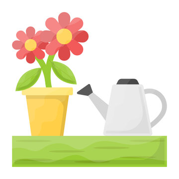 watering can with Potted Plant Concept, Flower gardening vector color icon design, Farming and Agriculture symbol, village life Sign, Rural and Livestock stock illustration