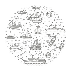 Fototapeta na wymiar Illustration of ships and boats. Banner