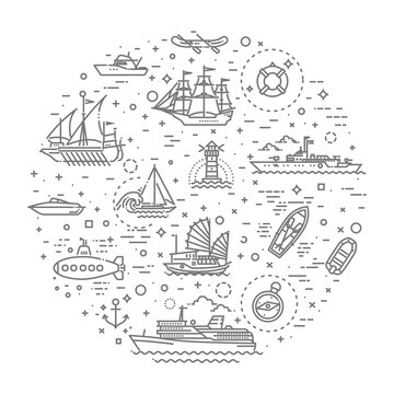 Illustration of ships and boats. Banner