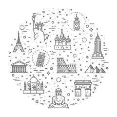 Travel landmarks banner. Flat Illustration