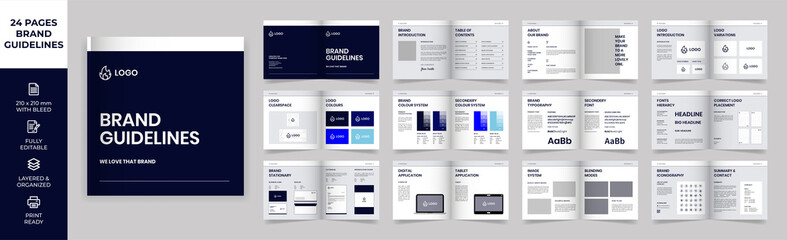 Square Brand Guideline Template, Simple style and modern layout Brand Style, Brand Book, Brand Identity, Brand Manual, Guide Book, Brand Guideline Presentation - obrazy, fototapety, plakaty