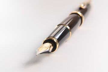 Close-up of ink pen with gold patterns
