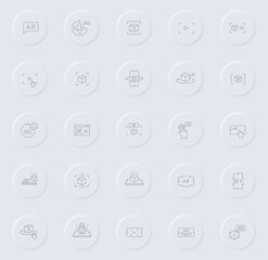 augmented reality line gray icons on round rubber buttons. augmented reality icon set for web, mobile apps, ui design and promo business polygraphy