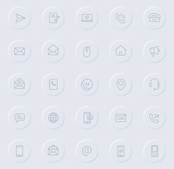 contact us line gray icons on round rubber buttons. contact us icon set for web, mobile apps, ui design and promo business polygraphy