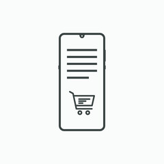 phone with trolley, basket, online shopping icon vector symbol isolated