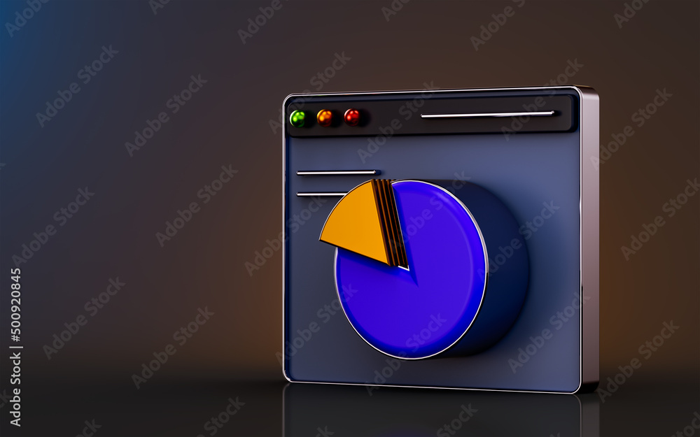 Poster pie interface icon on dark background 3d render concept for analyze and profitable marketing report