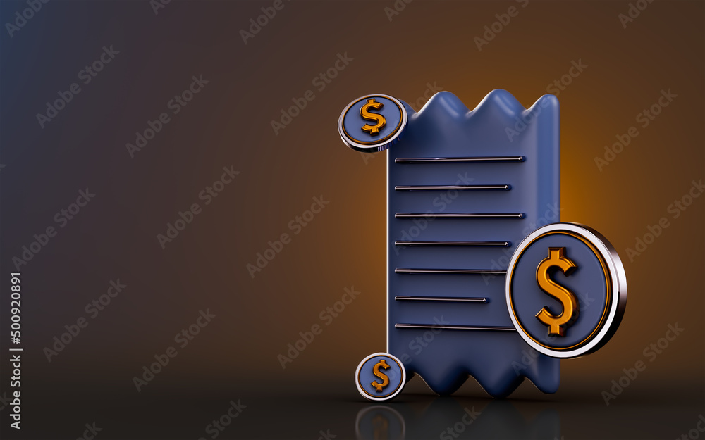 Poster dollar invoice icon on dark background 3d render concept for bill or statement for business report