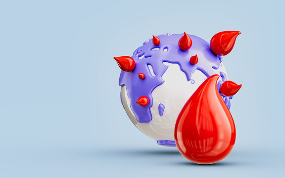blood drop and globe icon 3d render concept for world blood donor day save human life