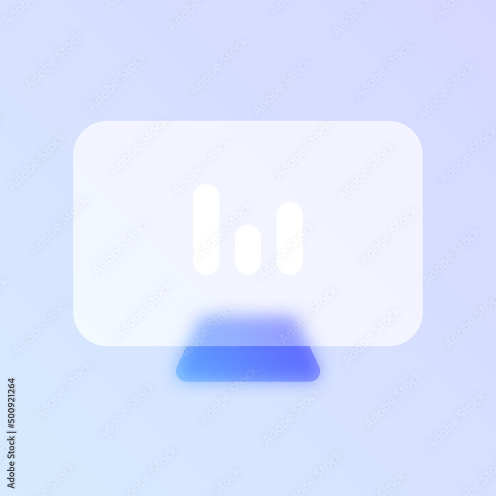 Poster monitor glass morphism trendy style icon. pc monitor transparent glass color vector icon with blur a