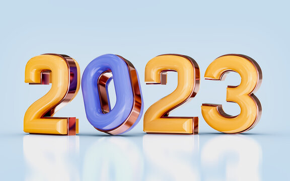 happy new year 2023 with golden and glass effect 3d render concept for background template design 