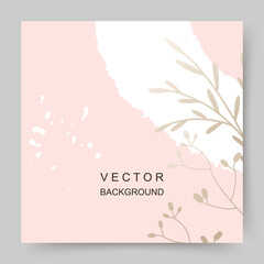 Pink gold square abstract background. Minimal floral elements and texture. Editable vector template for card, banner,  invitation, social media post, poster, mobile apps, web ads