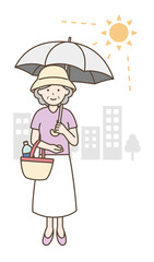 熱中症対策の恰好をしている高齢の女性