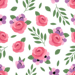 seamless pattern with pink and purple flowers
