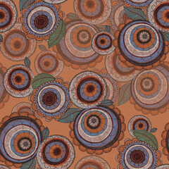 Seamless pattern with colorful circles. Decorative stilised flowers for your creat ideas.