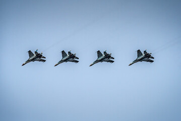 war jet planes in sky. Russian military jet planes