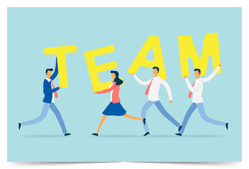 Business people holding team with connection