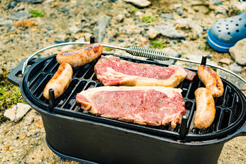 Grilled meat on barbecue grill