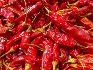 pile of dried hot red chilies.