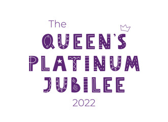 The Queen's Platinum Jubilee. Celebration Queen Elizabeth. Hand-drawn lettering. Design for banner, greeting card, brochure and more. - obrazy, fototapety, plakaty