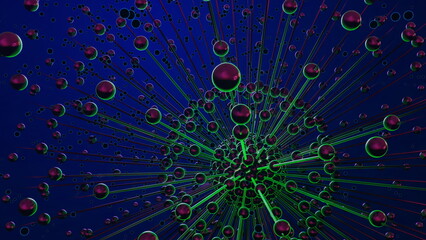 Abstract background, explosion, fission of the atomic nucleus, sci-fi, 3D rendering