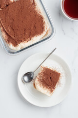 Piece of Homemade Tiramisu cake dessert