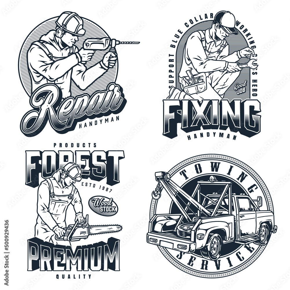 Wall mural Manual labour monochrome emblems set