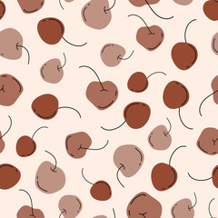 Fototapeta na wymiar Summer seamless pattern with hand drawn chocolate cherries for wrapping