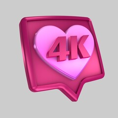 4k, 4000 Followers, 3D illustration 4k a white background. Four thousand likes social media.