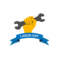 Fototapeta premium Labor Day vector illustration. Hand with wrench and text Labor Day EPS 10