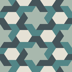 Fototapeta premium Oriental ancient mosaic seamless pattern. Ethnic ornament. Repeated geometric figures, hexagons, stars surface print