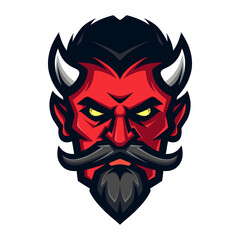 Professional logo demon, devil, Satan, monster. Halloween art in a flat style. Sport mascot, e-sports label. Vector illustration.
