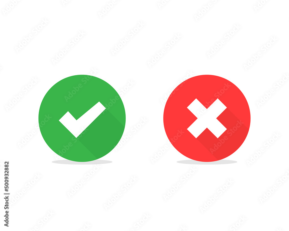 Poster checkmark cross vector symbol on white background. yes no or accepted not accepted symbol. green and