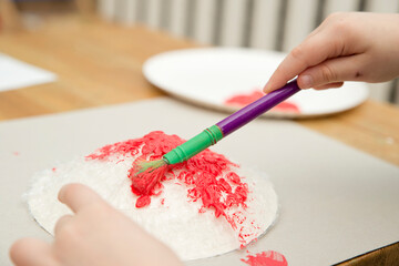 Handicraft toys. we play a fairy tale at home. Childhood fantasy. Workshop of art and creativity at kindergarten. Painting, coloring and gluing.